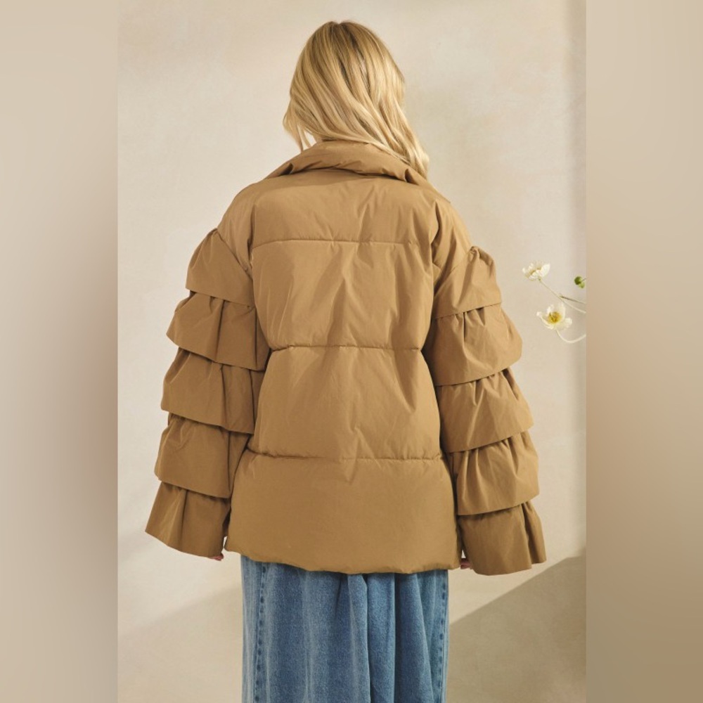 #116 Ruffle Mocha Puffer Jacket - Picture 3 of 6